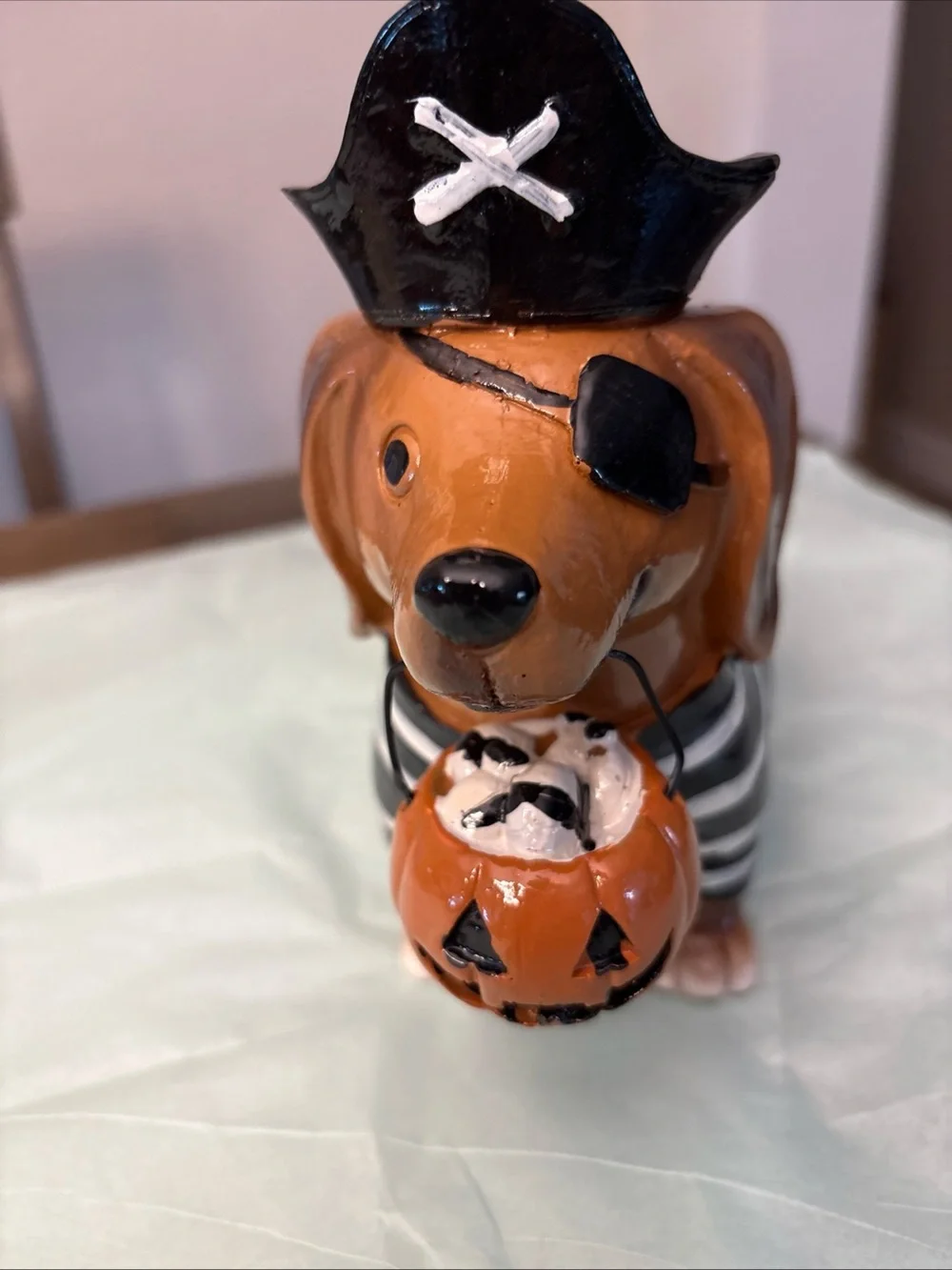 Halloween Pirate Dachshund Figurine - Orange and Black